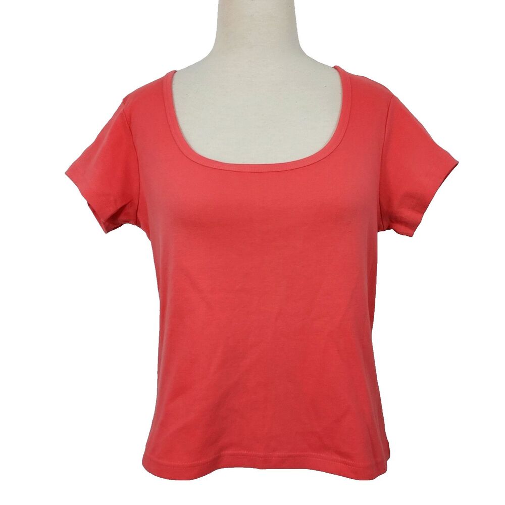 NY and Co T Shirt Top Women Size XL Cotton Coral Scoop Neck Short Sleeve NWT
